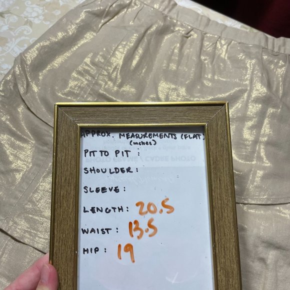 Anthropologie Linen Blend Skirt 6 Edme Esyllte Metallic Scalloped Tulip Gold - Picture 2 of 12